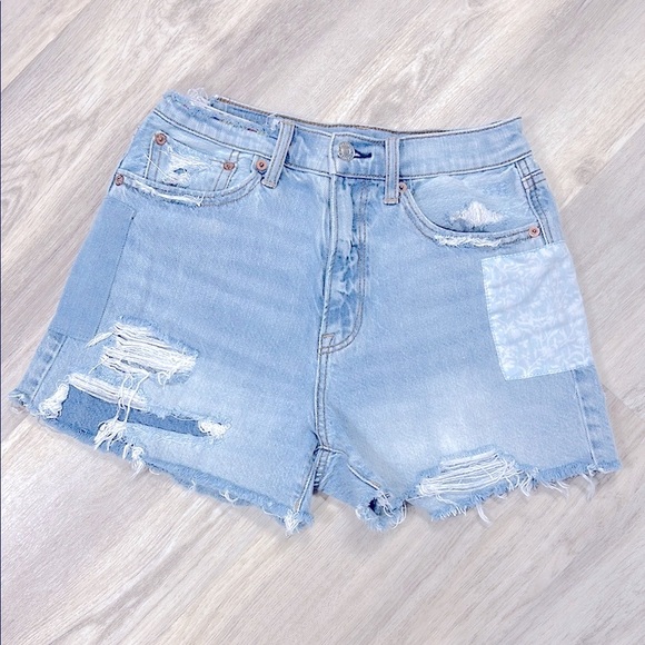 AE Sunshine & Rainbow Embroidered Patchwork Denim High Rise 90s Boyfriend Shorts - Picture 2 of 12